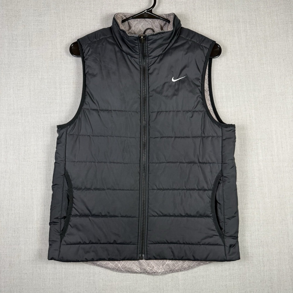 Nike Puffer Vest Men's Medium Black Brown Y2K Streetwear Reversible Polyester
